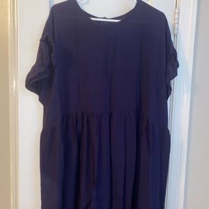 Navy ruffled sleeves dress